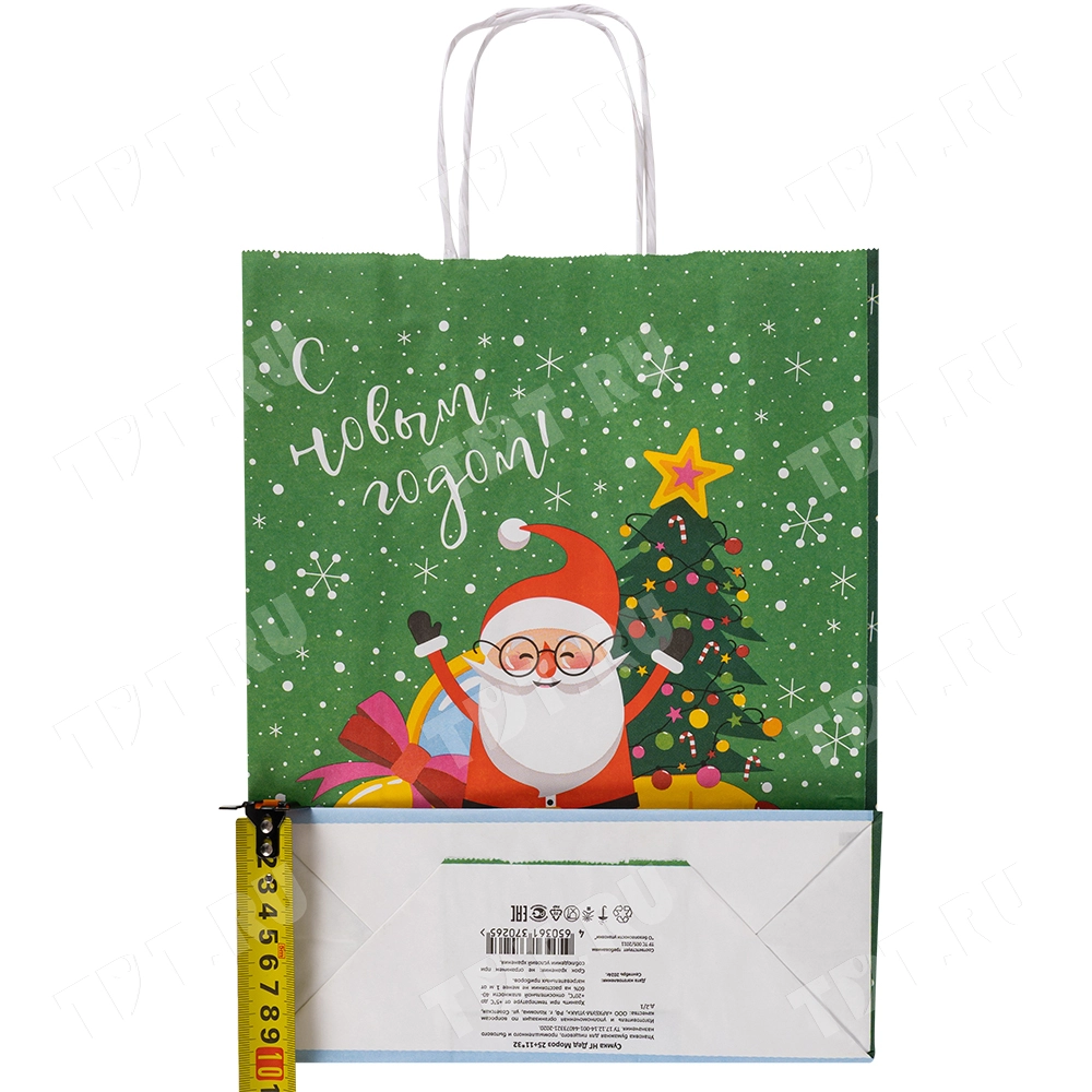 Подарочный пакет с крученой ручкой «Дед Мороз и ёлка», 80 г/м², 25*11*32 см