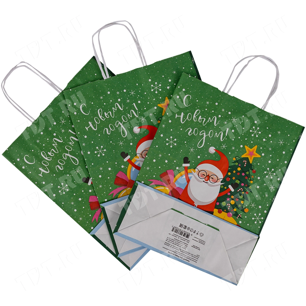 Подарочный пакет с крученой ручкой «Дед Мороз и ёлка», 80 г/м², 25*11*32 см