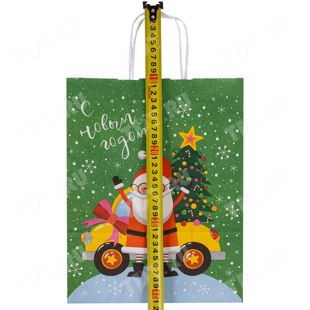 Подарочный пакет с крученой ручкой «Дед Мороз и ёлка», 80 г/м², 25*11*32 см