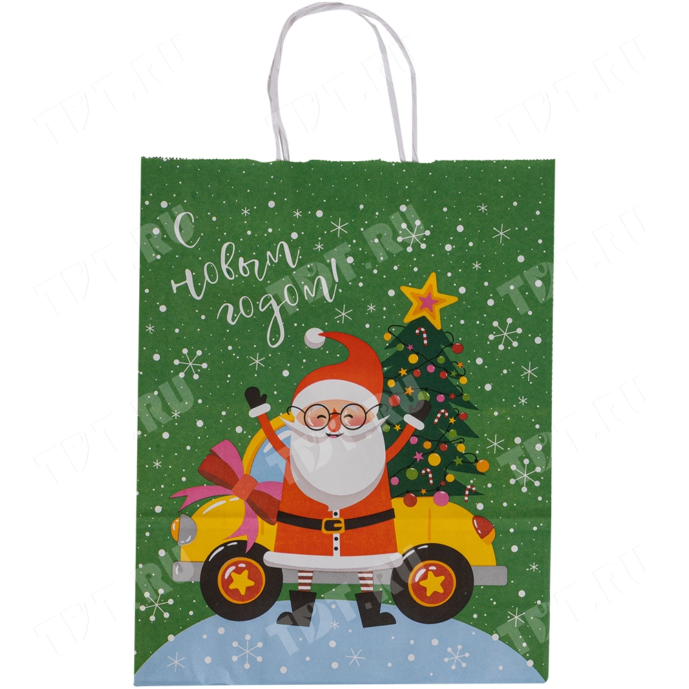 Подарочный пакет с крученой ручкой «Дед Мороз и ёлка», 80 г/м², 25*11*32 см