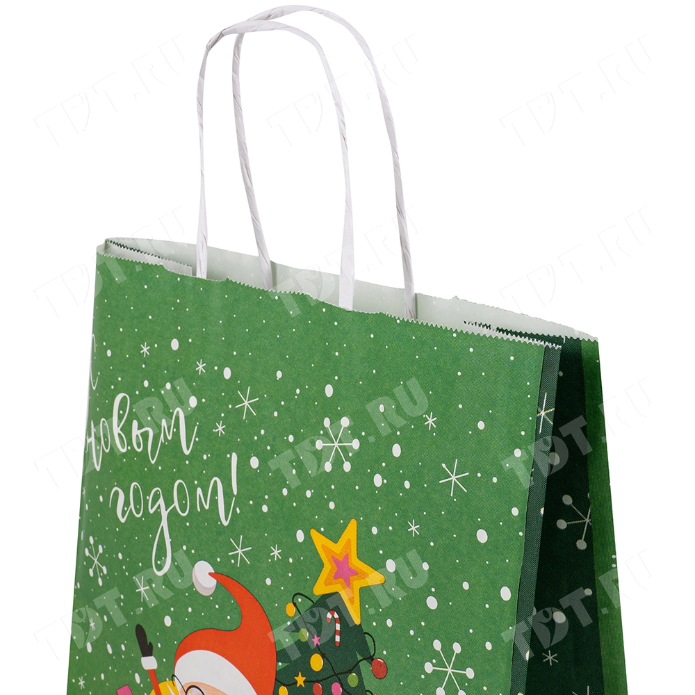 Подарочный пакет с крученой ручкой «Дед Мороз и ёлка», 80 г/м², 25*11*32 см