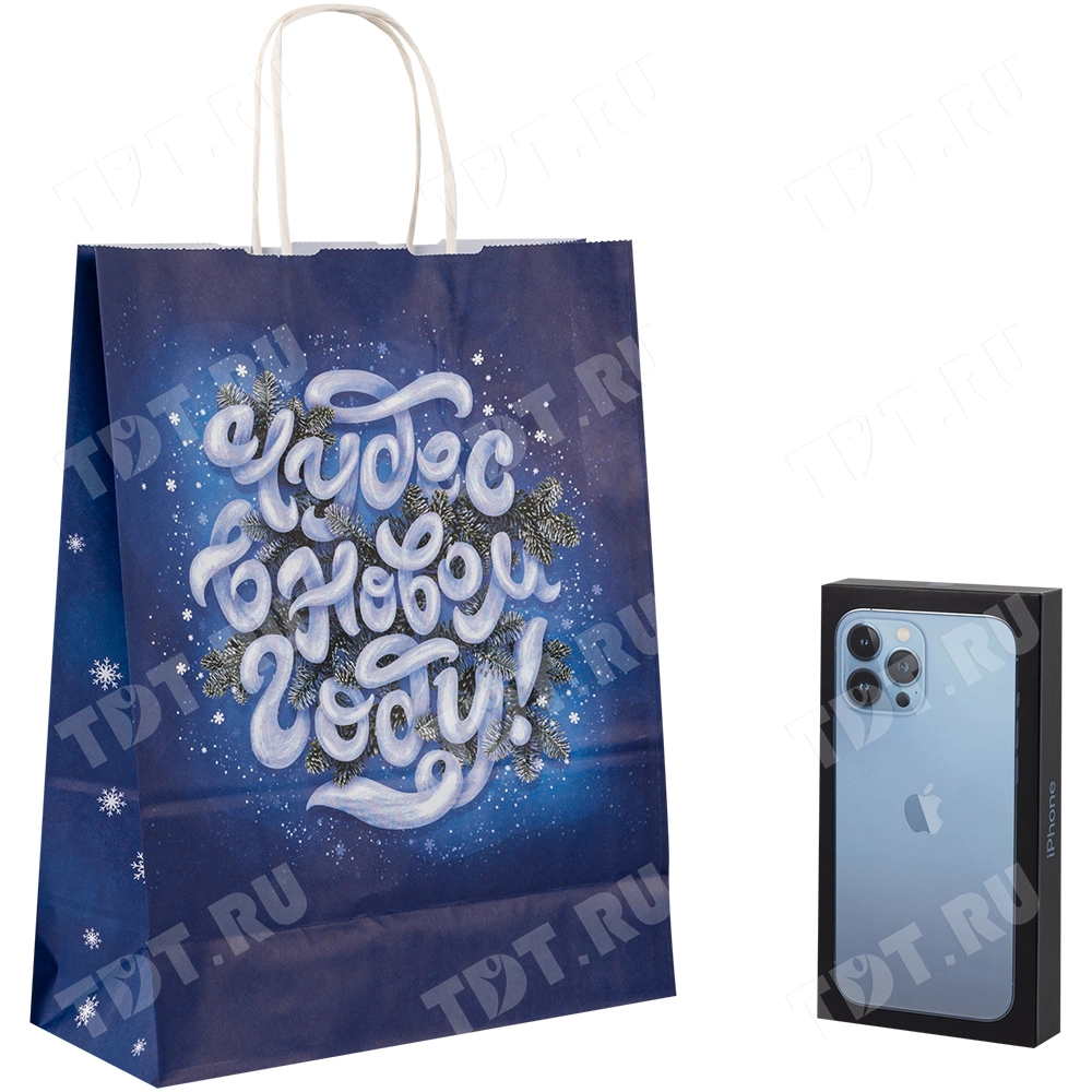 Подарочный пакет с крученой ручкой «Чудес в Новом году», 80 г/м², 25*11*32 см