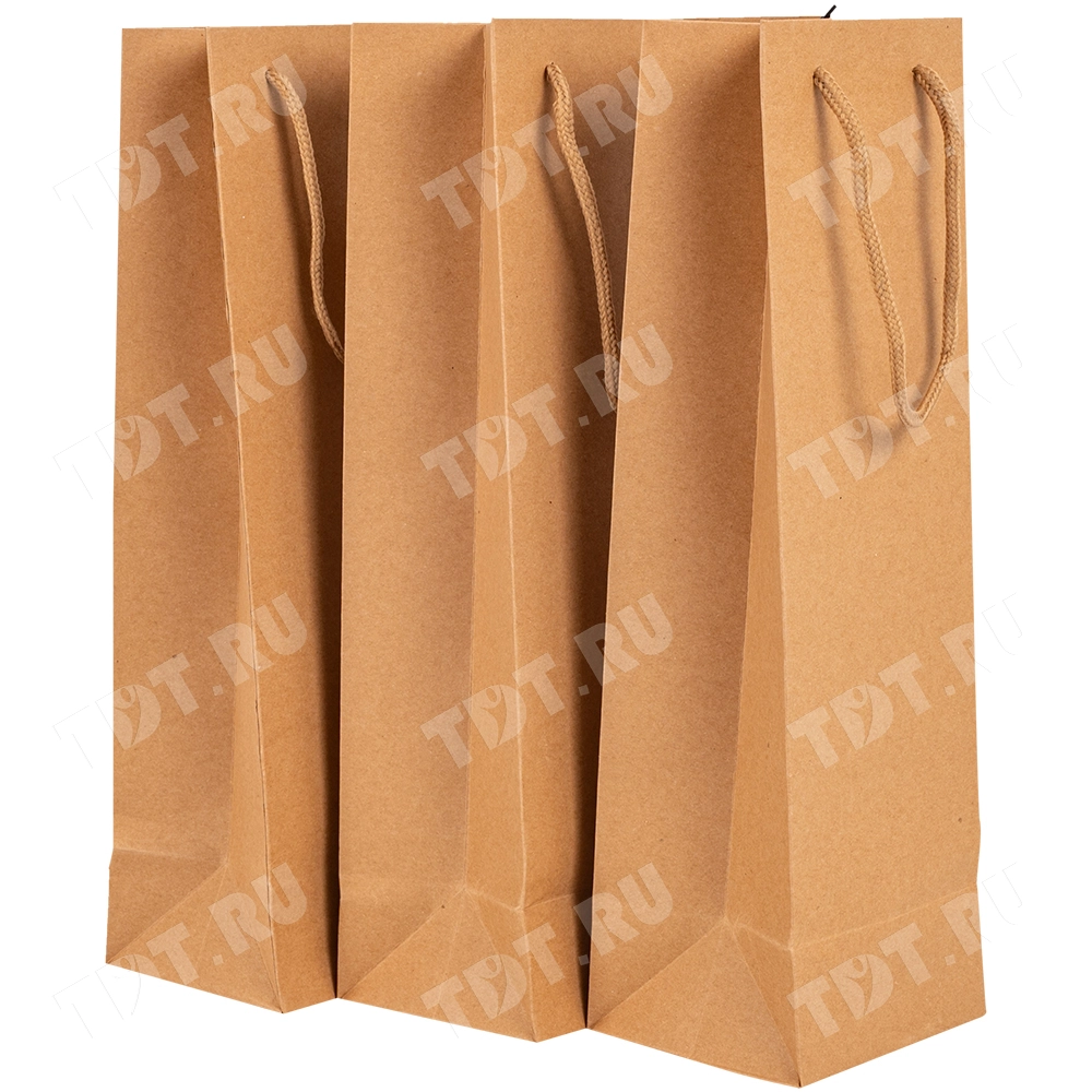 Крафт пакет с веревочной ручкой для бутылок, 120 г/м², 10*9*33 см
