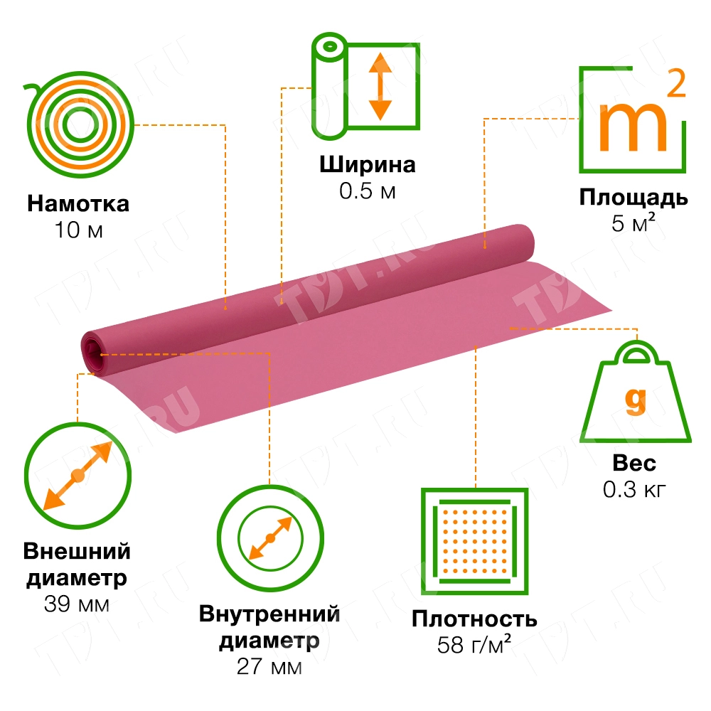 Розовый пергамент, 10*0.5 м