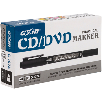 Маркер перманентный Gxin G-107A для CD/DVD, двусторонний, черный, 0.5-1 мм, 12 шт./уп.