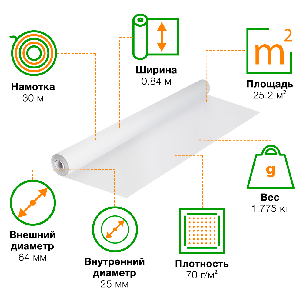 Рулон крафт бумаги, белый, 30*0.84 м Рулон крафт бумаги, белый, 30*0.84 м