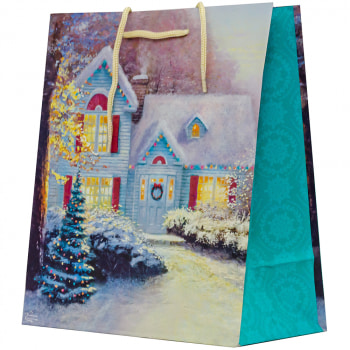 Бумажный подарочный пакет «Домик в снегу», 20*11.5*24 см