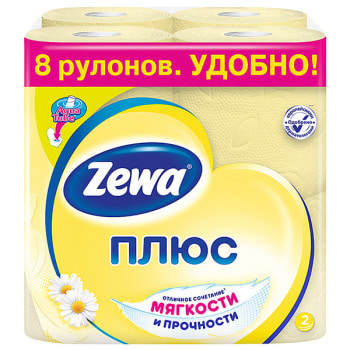 Туалетная бумага ZEWA Плюс, ромашка, 2 слоя, желтая, 8 шт./уп.