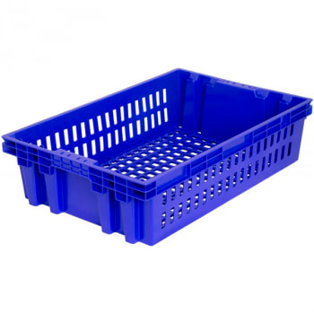 Хлебный ящик евролоток, конусный, перфорированный, синий, 600*400*152 мм                    
