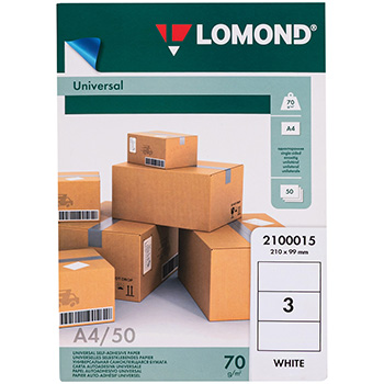 Белая самоклеящаяся бумага Lomond, 50 листов, А4, 3 этикетки, 210*99 мм