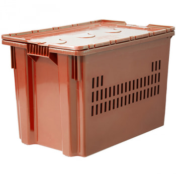 Пластиковый ящик 600*400*400 мм с крышкой и перфорацией, оранжевый, морозостойкий