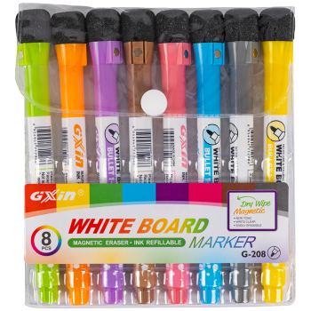Маркер с ластиком Gxin G-208CL/8 для магнитной доски, набор 8 цветов, 2 мм, 8 шт./уп.