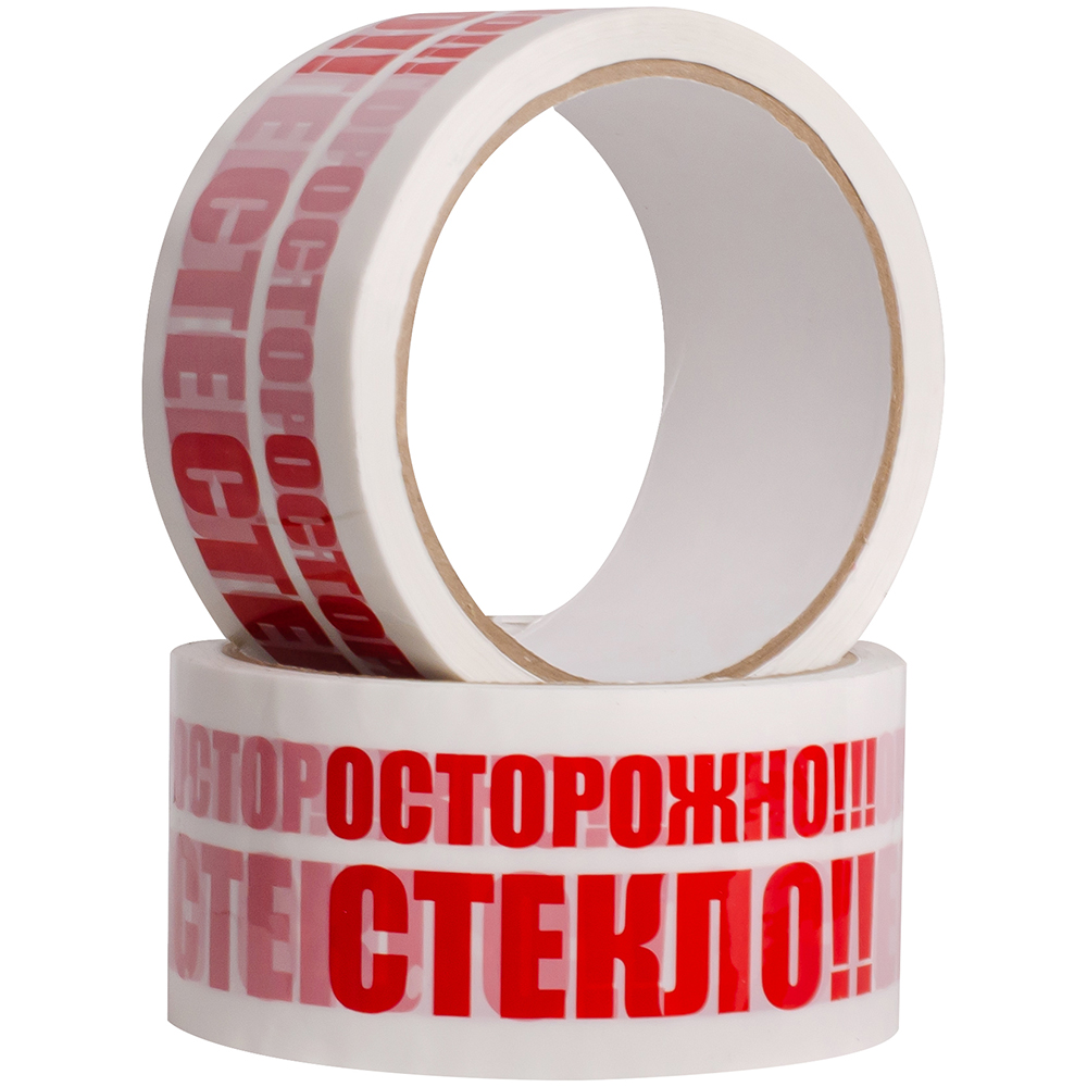 Клейкая лента с печатью «Осторожно стекло», белая, 48мм*66м*40мкм Клейкая лента с печатью «Осторожно стекло», белая, 48мм*66м*40мкм