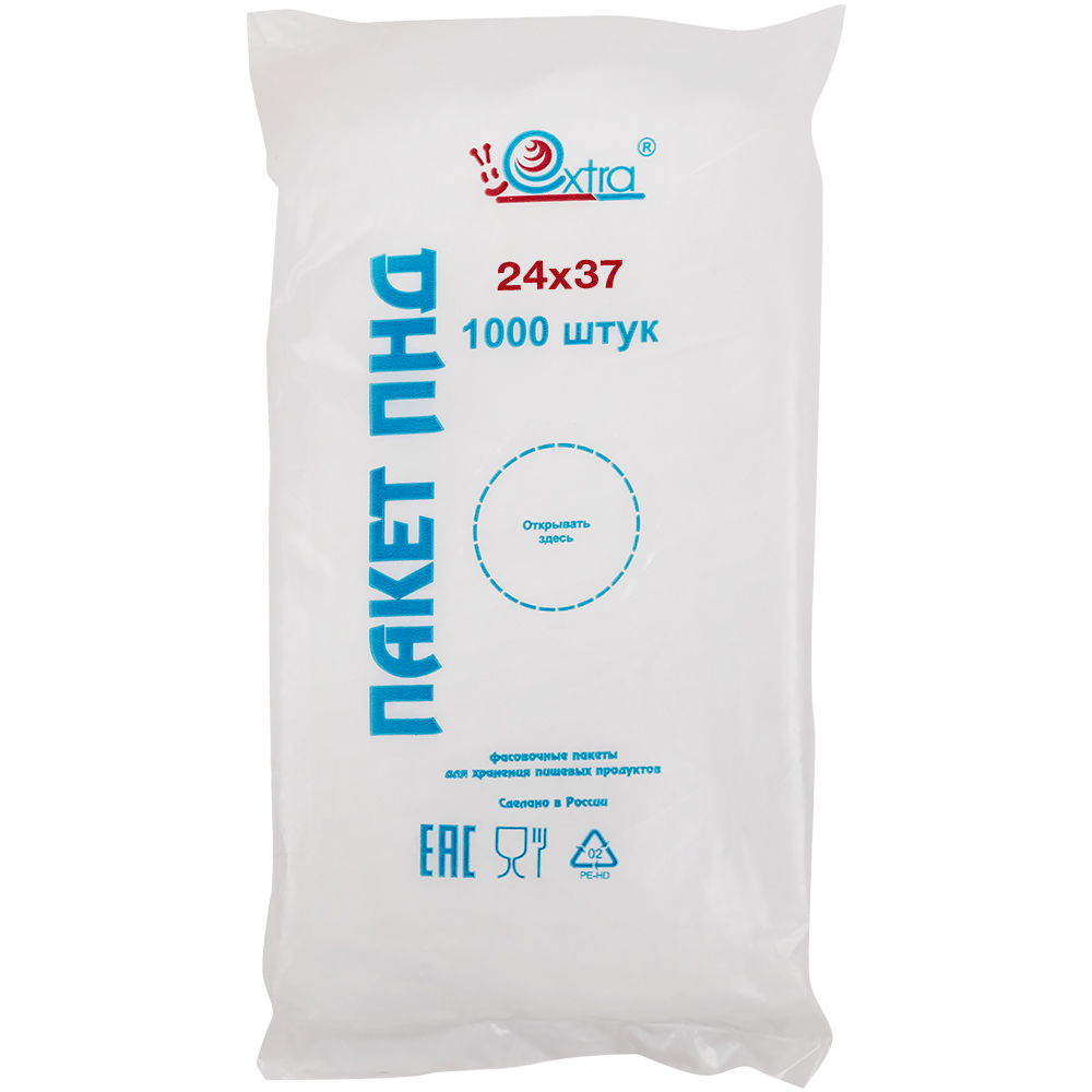 Пакеты фасовочные ПНД в пластах «EXTRA», 24*37см, 8 мкм Пакеты фасовочные ПНД в пластах «EXTRA», 24*37см, 8 мкм