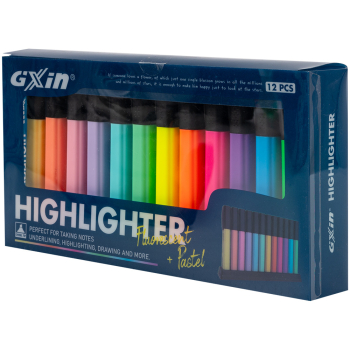 Текстовыделитель Gxin Highlighter G-342, набор 6A+6D цветов, 2-5 мм, 12 шт./уп.