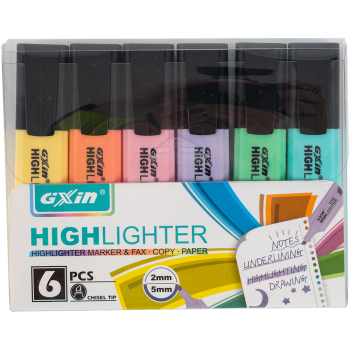 Текстовыделитель Gxin Highlighter G-342, набор 6 пастель-цветов, 2-5 мм, 6 шт./уп.