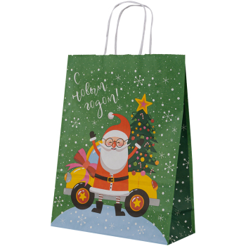 Подарочный пакет с крученой ручкой «Дед Мороз и ёлка», 80 г/м², 25*11*32 см