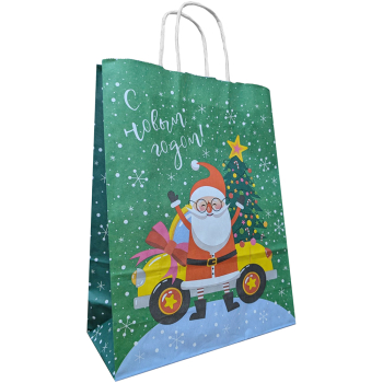 Подарочный пакет с крученой ручкой «Дед Мороз и ёлка», 80 г/м², 25*11*32 см