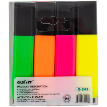 Текстовыделитель Gxin Highlighter G-342, набор 4 неон-цвета, 2-5 мм, 4 шт./уп.