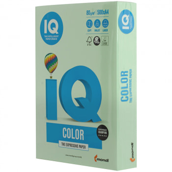Офисная цветная бумага IQ Color, А4, 500 листов, 80 г/м², зеленая пастель MG28