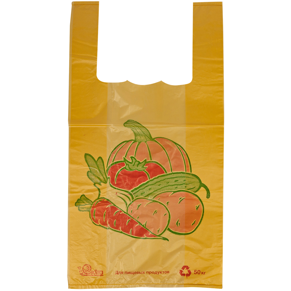 Пакет майка ПНД «Овощи» желтый, 30+16*55см, 25 мкм, 100шт. Пакет майка ПНД «Овощи» желтый, 30+16*55см, 25 мкм, 100шт.