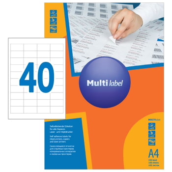 Самоклеящаяся бумага MultiLabel белая, 100 листов, А4, 40 этикеток, 48.5*25.4 мм