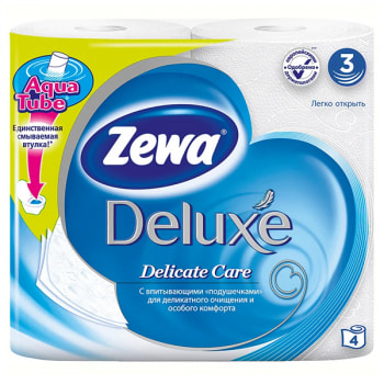 Туалетная бумага ZEWA Deluxe, без запаха, 3 слоя, белая, 4 шт./уп.