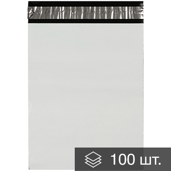 Курьер-пакет белый без печати, без кармана, 240*320+40 мм, 50 мкм, 100 шт.