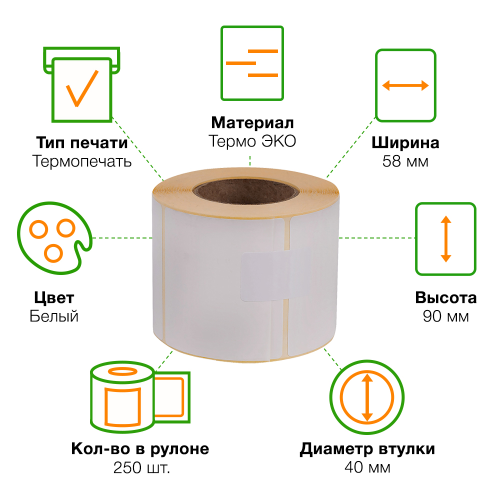 Термоэтикетки самоклеящиеся ЭКО 58*90 мм, втулка 40 мм, 250 шт./рол. Термоэтикетки самоклеящиеся ЭКО 58*90 мм, втулка 40 мм, 250 шт./рол.