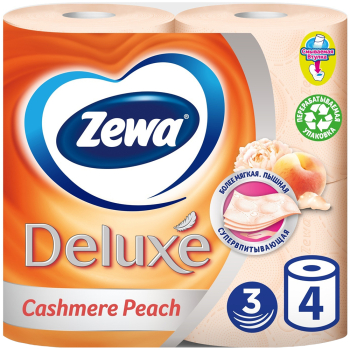 Туалетная бумага ZEWA Deluxe, персик, 3 слоя, оранжевая, 4 шт./уп.