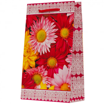Бумажный подарочный пакет для женщин «Цветы в орнаменте», 16.5*7*26.5 см