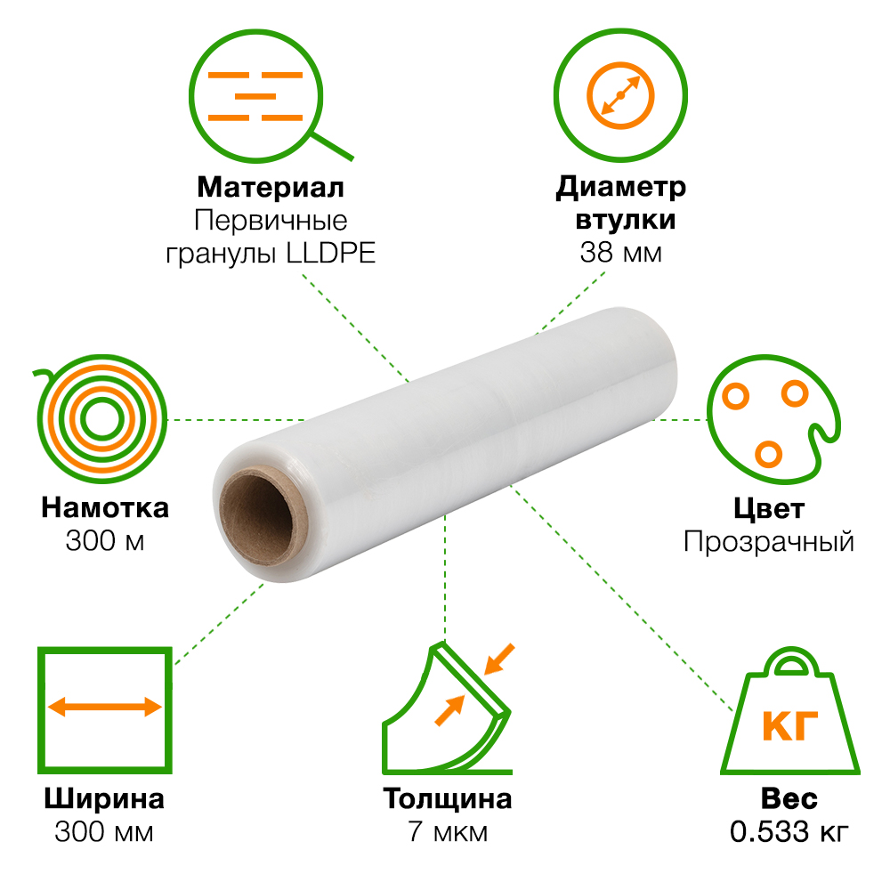 Пищевая стрейч пленка Extra в рулоне, 7мкм, 300мм*300м Пищевая стрейч пленка Extra в рулоне, 7мкм, 300мм*300м
