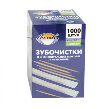 Бамбуковые зубочистки с ментолом в индивидуальной упаковке, 1000 шт.