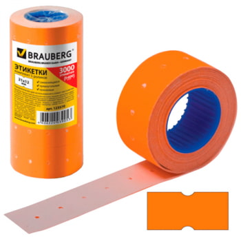 Этикетки BRAUBERG, прямоугольные, оранжевые, 21*12 мм, 3000 шт.