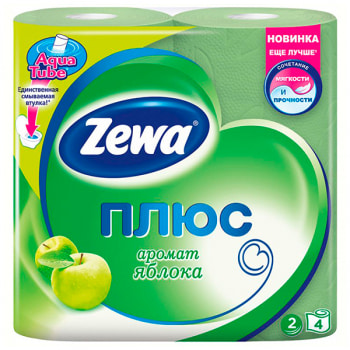 Туалетная бумага ZEWA Плюс, яблоко, 2 слоя, зеленая, 4 шт./уп.