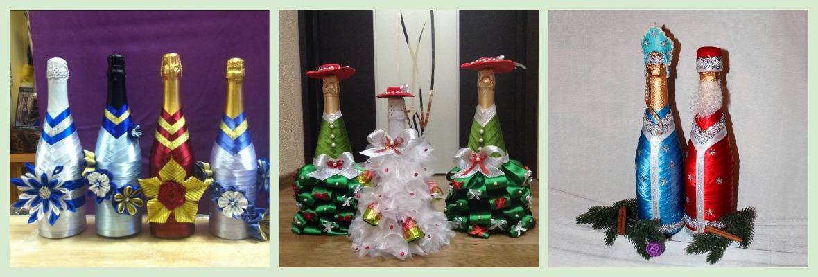 Новогоднее украшение бутылок шампанского