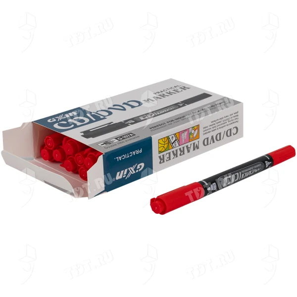 Маркер перманентный Gxin G-107A для CD/DVD, двусторонний, красный, 0.5-1 мм, 12 шт./уп.
