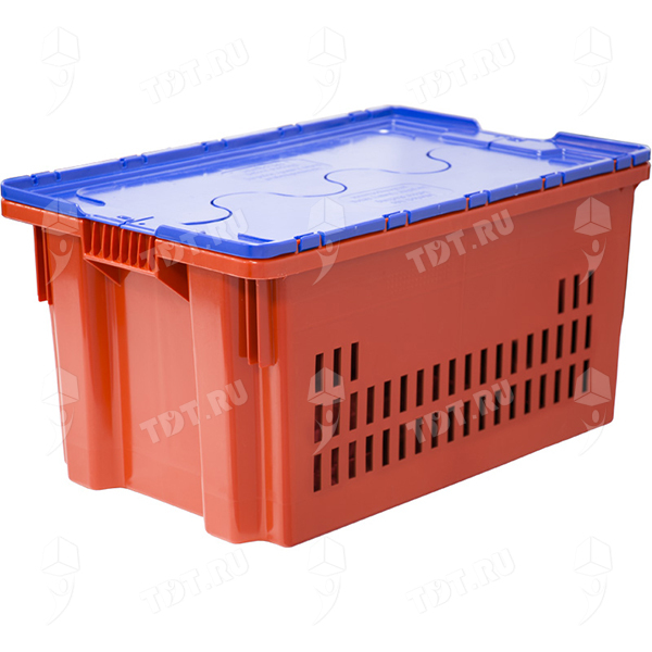 Пластиковый ящик 600*400*350 мм с синей крышкой и перфорацией, красный