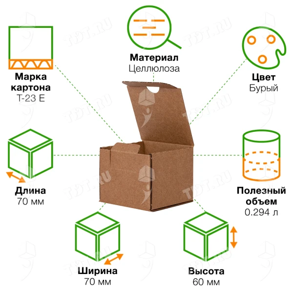 Самосборный короб №235, с язычком, 70*70*60 мм, 50 шт.