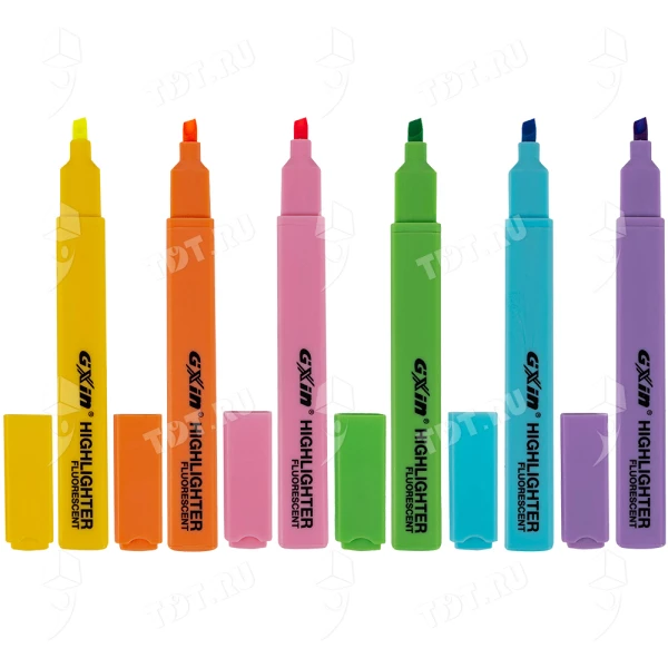 Текстовыделитель Gxin Highlighter G-343, набор 6 неон-цветов, 1-5 мм, 6 шт./уп.