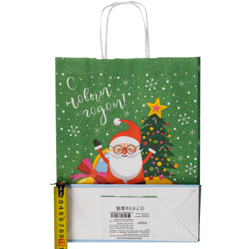 Подарочный пакет с крученой ручкой «Дед Мороз и ёлка», 80 г/м², 25*11*32 см