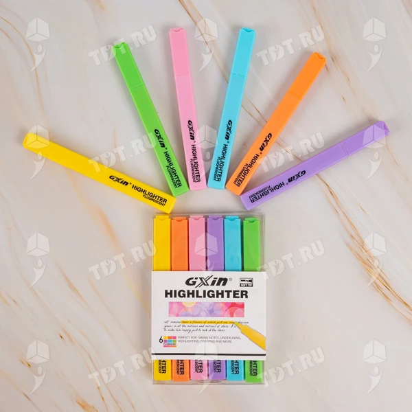 Текстовыделитель Gxin Highlighter G-343, набор 6 неон-цветов, 1-5 мм, 6 шт./уп.