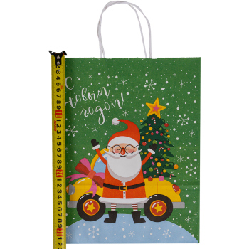 Подарочный пакет с крученой ручкой «Дед Мороз и ёлка», 80 г/м², 25*11*32 см