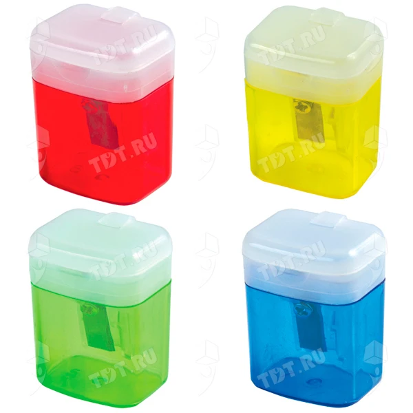 Точилка STAFF OfficeBox с контейнером и крышкой, ассорти