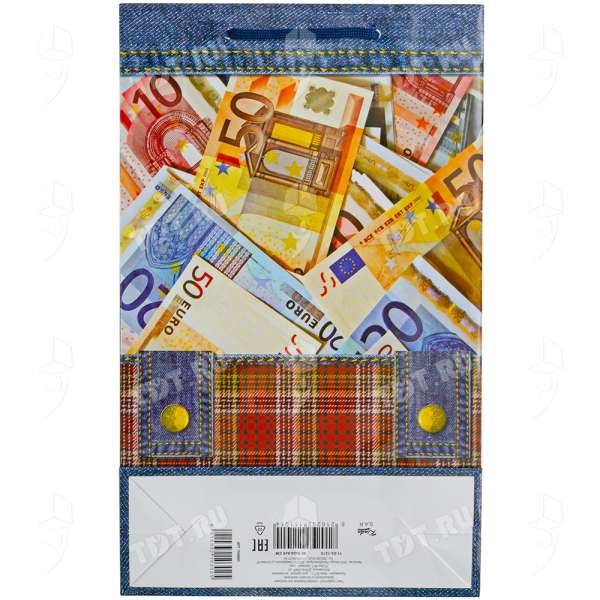 Подарочный пакет для мужчин «Джинса и евро», 24.8*9*40.5 см