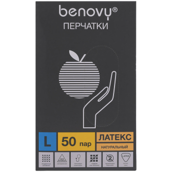 Перчатки латексные опудренные Benovy, бежевые, размер L, 100 шт./уп.
