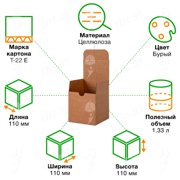 Самосборный короб №240, бурый, складное дно, 110*110*110 мм, Т-22 Е