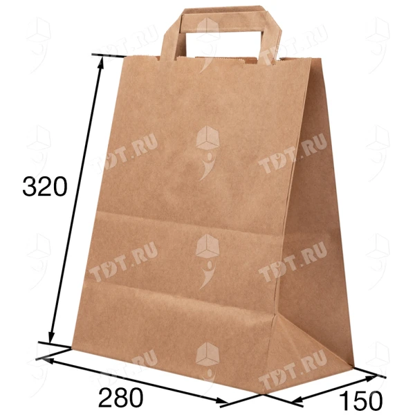 Бурый пакет с плоской ручкой, 70 г/м², 28*15*32 см