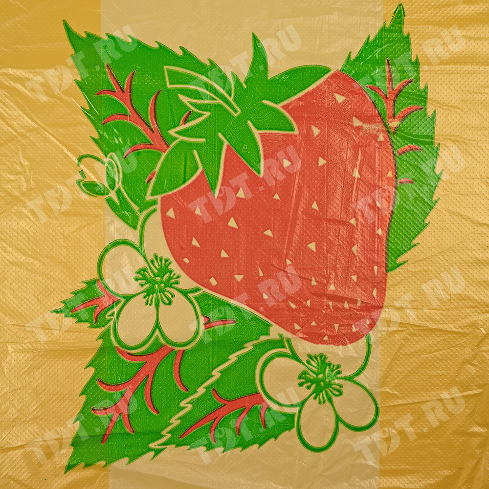 Пакет майка ПНД «Клубника» желтый, 30+16*55см, 25 мкм, 100шт.