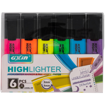 Текстовыделитель Gxin Highlighter G-342, набор 6 неон-цветов, 2-5 мм, 6 шт./уп.